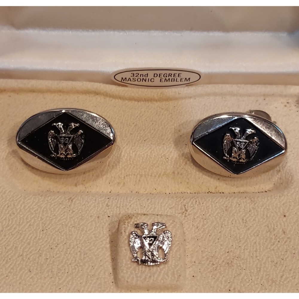 SWANK 32nd Degree Scottish Rite Mason Cufflinks & Tie Tack NRFB - Picture 2 of 5